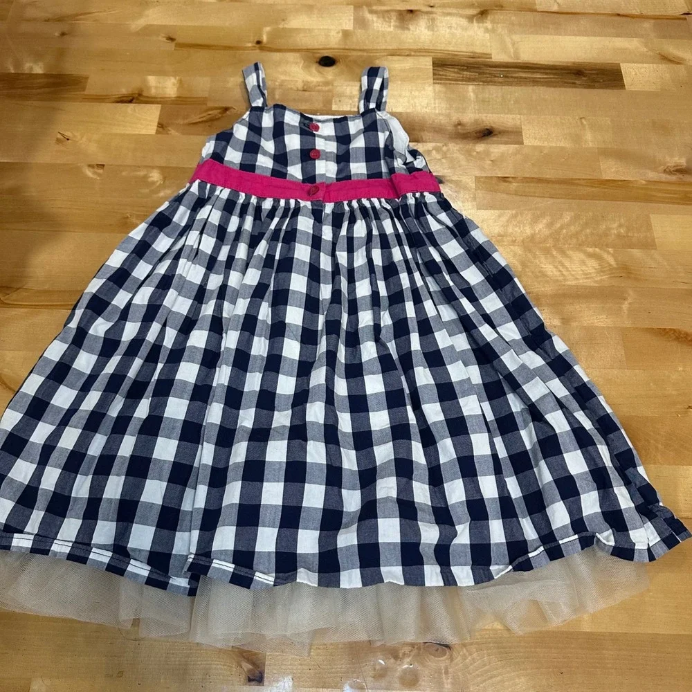 OshKosh B'gosh Gingham Dress Kids Size 5 Navy Blue Excellent Tulle Hem